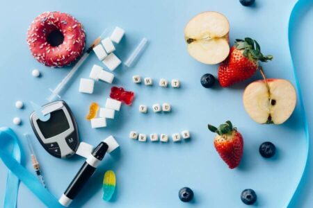 Dice Between Fresh Fruits and Diabetes Equipment